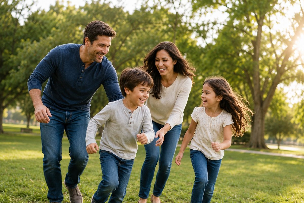 A happy family enjoying time together in the park